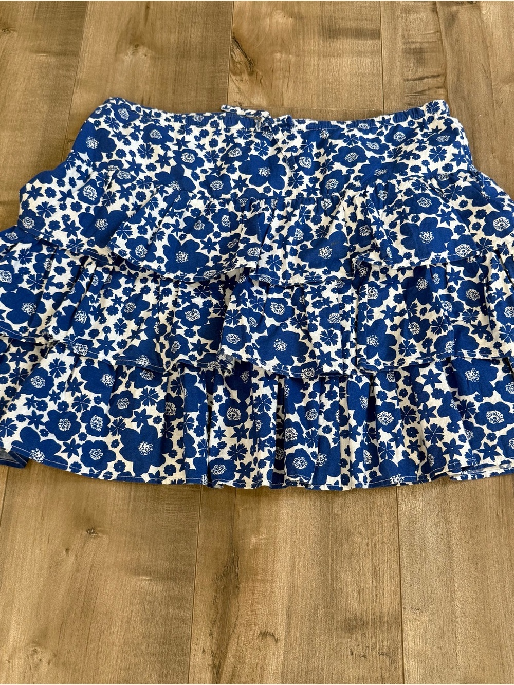 Mini Boden‎ Skirt Ruffle Girls 11-12 Years Pull On Floral Blue White Tiered Prep